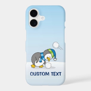 Little Penguin Getting a Snow Ball iPhone Case