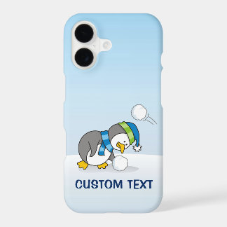 Little Penguin Getting a Snow Ball iPhone Case