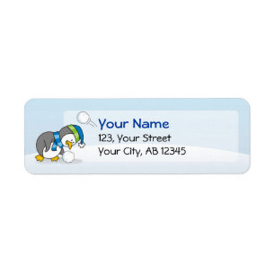 Little penguin getting a snow ball label