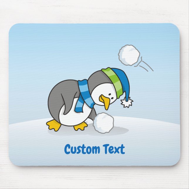 Little penguin getting a snow ball mouse pad (Front)