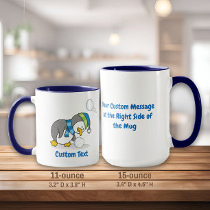 Little penguin getting a snow ball mug