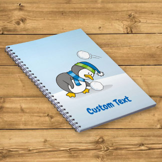 Little penguin getting a snow ball notebook