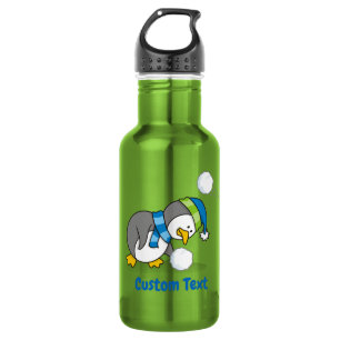 Little penguin getting a snow ball stainless steel water bottle