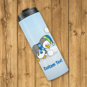 Little penguin getting a snow ball thermal tumbler