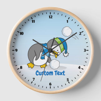 Little Penguin Getting a Snow Ball Wall Clock