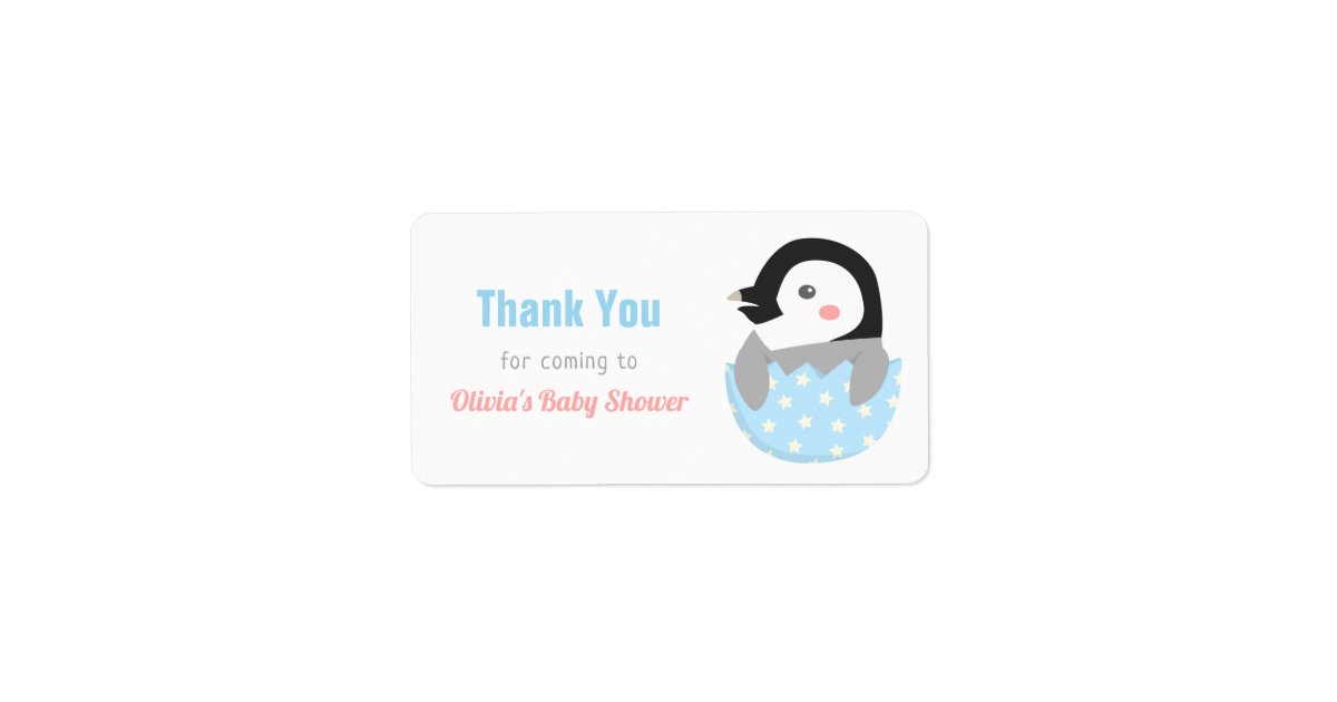 Little Penguin In Egg Baby Shower Decor Label Zazzle Com