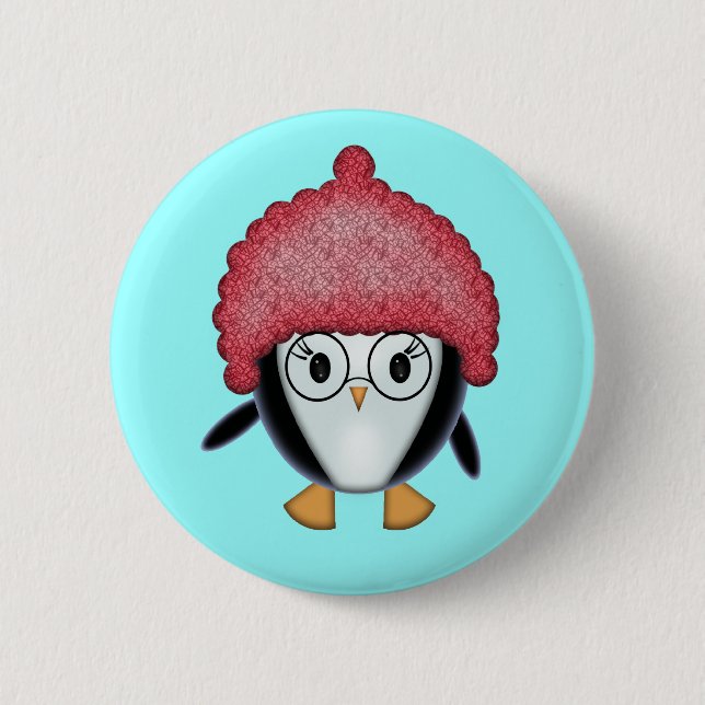 Little Penguin in Red Hat Christmas Button (Front)