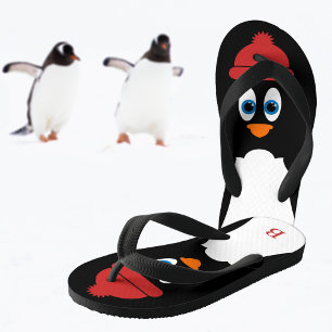 Little Penguin Monogrammed Cute Cartoon Funny Bird Kid's Flip Flops