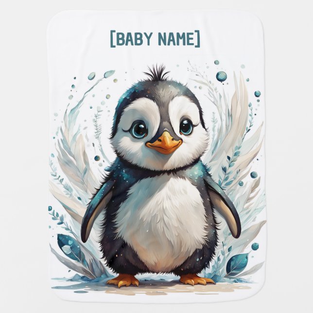 Little Penguin Personalized Baby Blanket (Front)