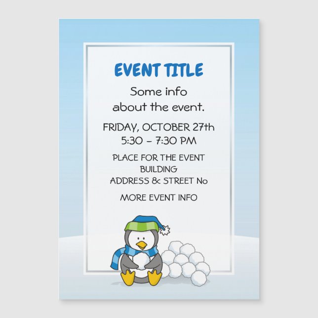Little penguin sitting with snow balls (Front)