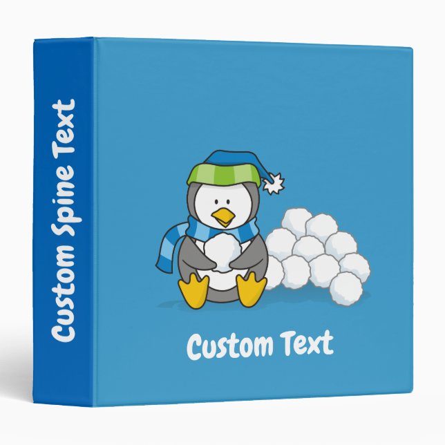 Little penguin sitting with snowballs 3 ring binde binder (Front/Spine)