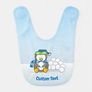 Little Penguin Sitting with Snowballs Baby Bib
