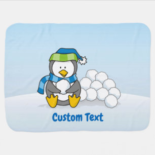 Little Penguin Sitting with Snowballs Baby Blanket