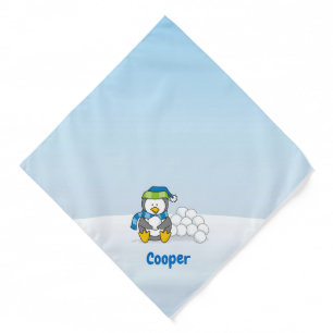 Little penguin sitting with snowballs bandana
