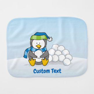 Little Penguin Sitting with Snowballs Burp Cloth