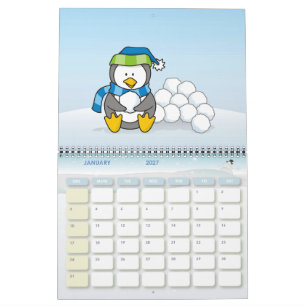 Little penguin sitting with snowballs calendar