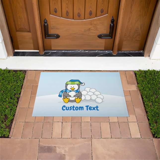Little Penguin Sitting with Snowballs Doormat (Outdoor)