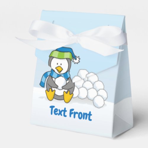 Little penguin sitting with snowballs favor box