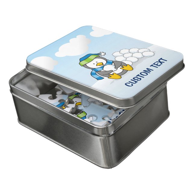 Little penguin sitting with snowballs jigsaw puzzle (Lid Open)