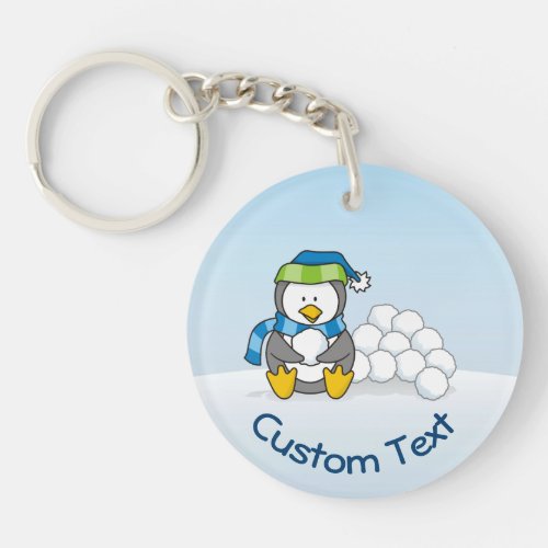 Little Penguin Sitting with Snowballs Keychain