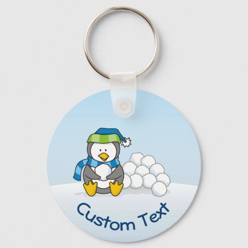 Little Penguin Sitting with Snowballs Keychain
