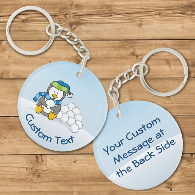 Little Penguin Sitting with Snowballs Keychain (Creator Uploaded)