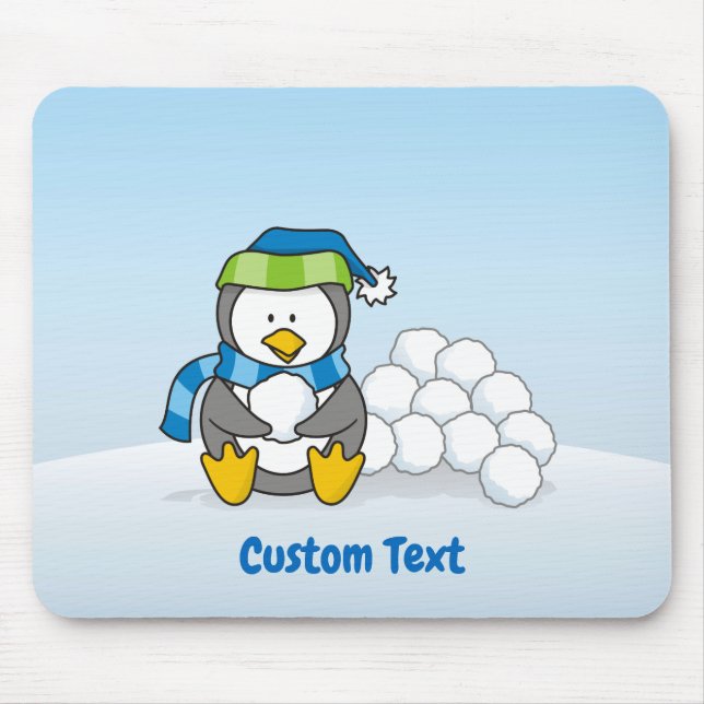 Little penguin sitting with snowballs mouse pad (Front)