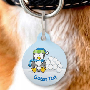 Little penguin sitting with snowballs pet ID tag