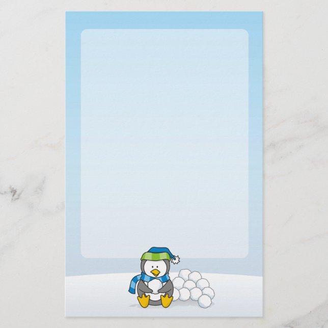Little penguin sitting with snowballs stationery (Front)