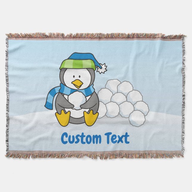 Little penguin sitting with snowballs throw blanke blanket (Front)