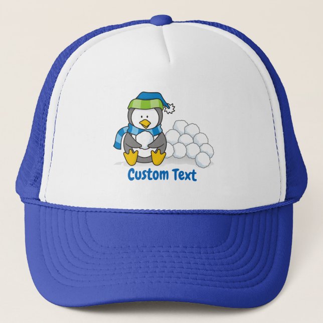 Little penguin sitting with snowballs trucker hat (Front)