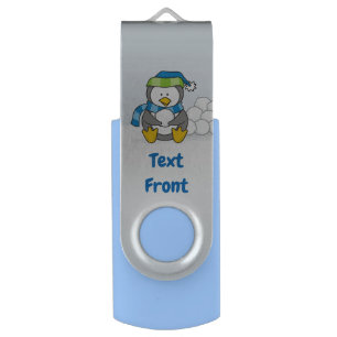 Little penguin sitting with snowballs USB flash dr Flash Drive