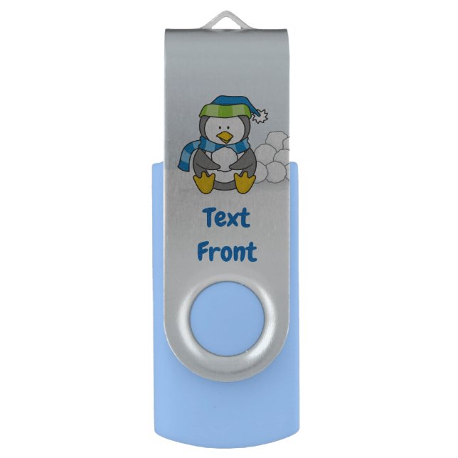 Little penguin sitting with snowballs USB flash dr Flash Drive (Front Vertical)