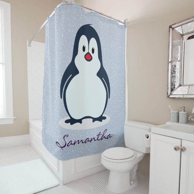 Little Penguin Snowy Design Shower Curtain