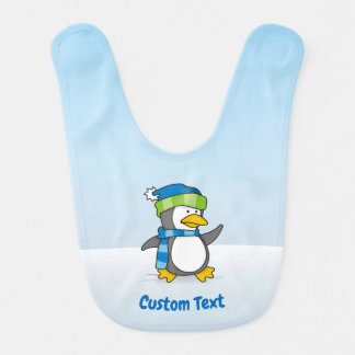 Little Penguin Walking on Snow Baby Bib