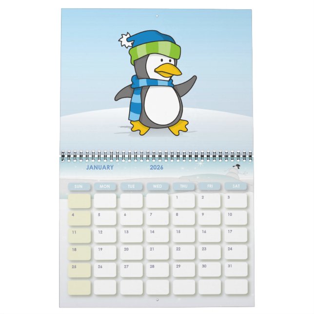 Little Penguin Walking on Snow Calendar (Jan 2026)