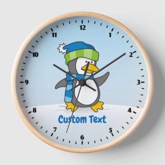 Little penguin walking on snow clock