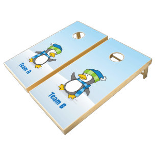 Little penguin walking on snow cornhole set