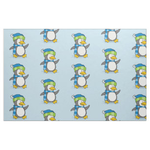 Little penguin walking on snow fabric