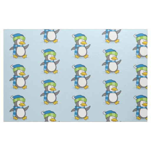 Little penguin walking on snow fabric