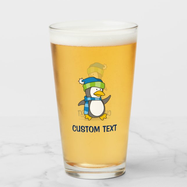 Little penguin walking on snow glass (Front Filled)