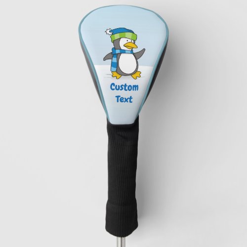 Little penguin walking on snow golf head cover