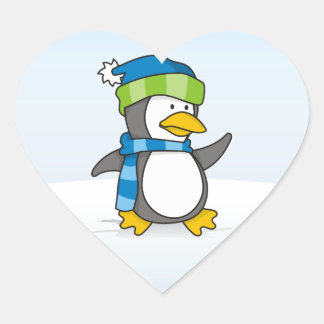 Little penguin walking on snow heart sticker
