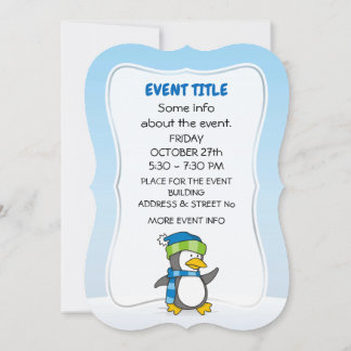 Little penguin walking on snow invitation