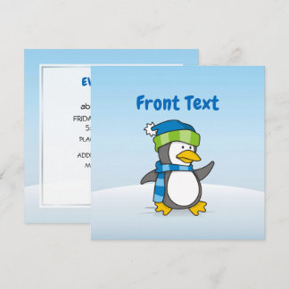Little penguin walking on snow invitation