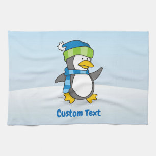 Little penguin walking on snow kitchen towel
