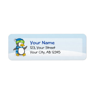 Little penguin walking on snow label