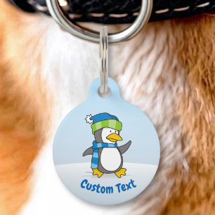 Little penguin walking on snow pet ID tag