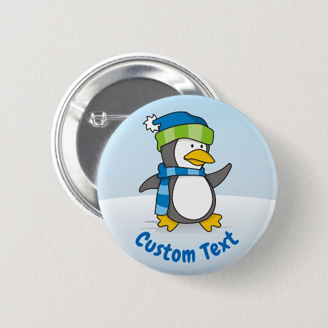 Little penguin walking on snow pinback button (Front & Back)