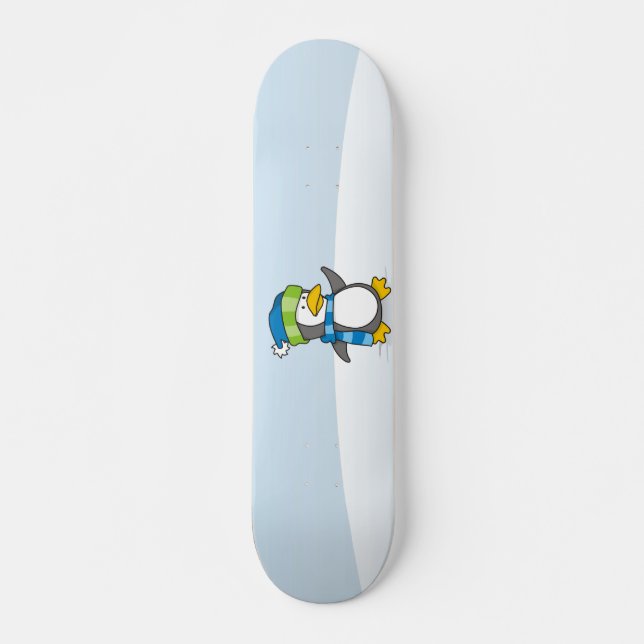 Little penguin walking on snow skateboard (Front)